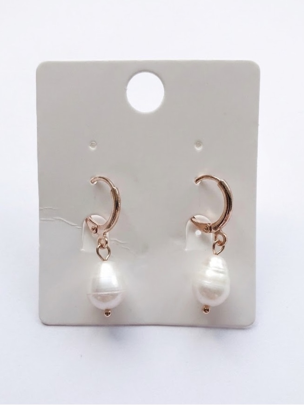 Freshwater Pearl earrings Huggies hoop earrings gold tone stainless steel